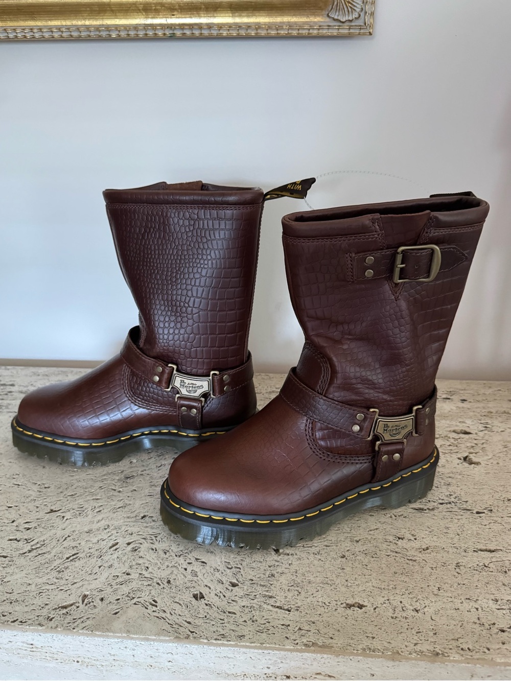 Dr Martens Anistone HI Biker Boots
Reptile Leather Embossed. MSRP $200. Size 8 - Picture 16 of 17